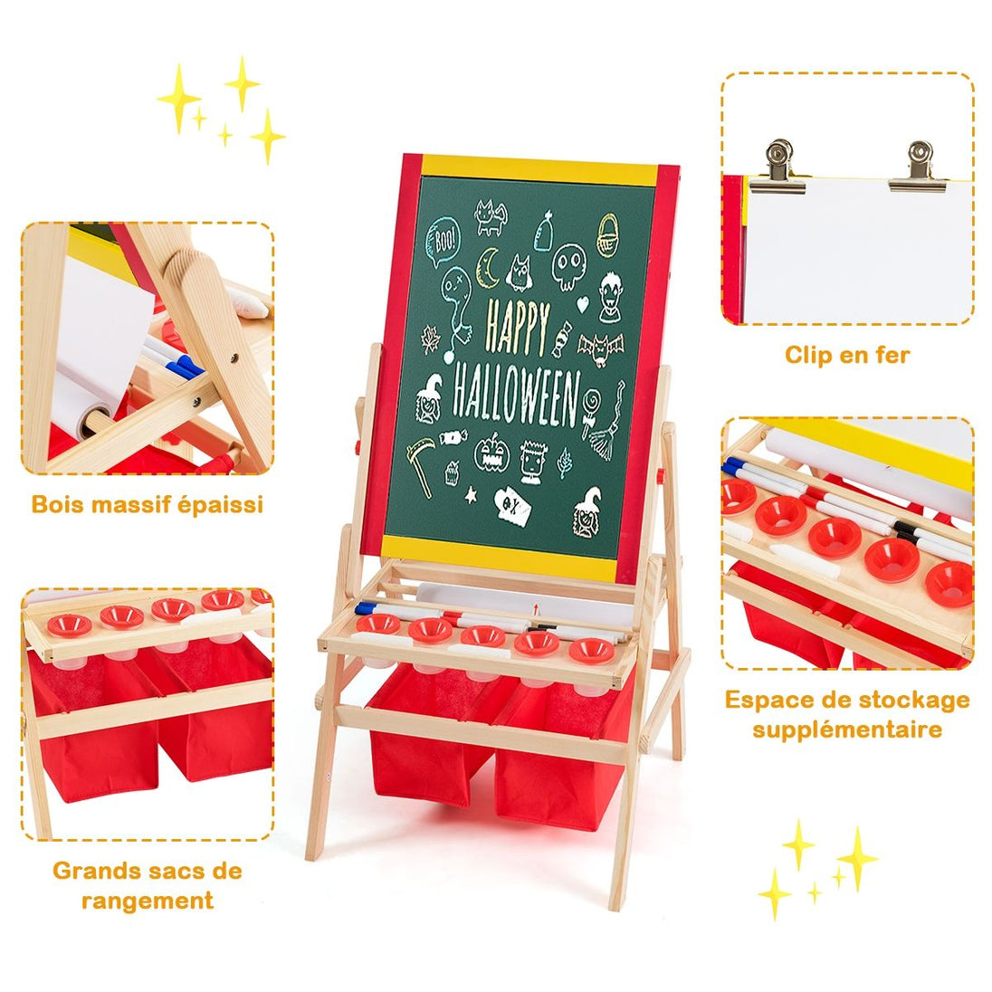 Éveillez la créativité de vos enfants avec notre Chevalet 3 En 1 : Tableau magnétique, rouleau de papier et plus encore ! Dimensions idéales pour des heures de plaisir artistique !