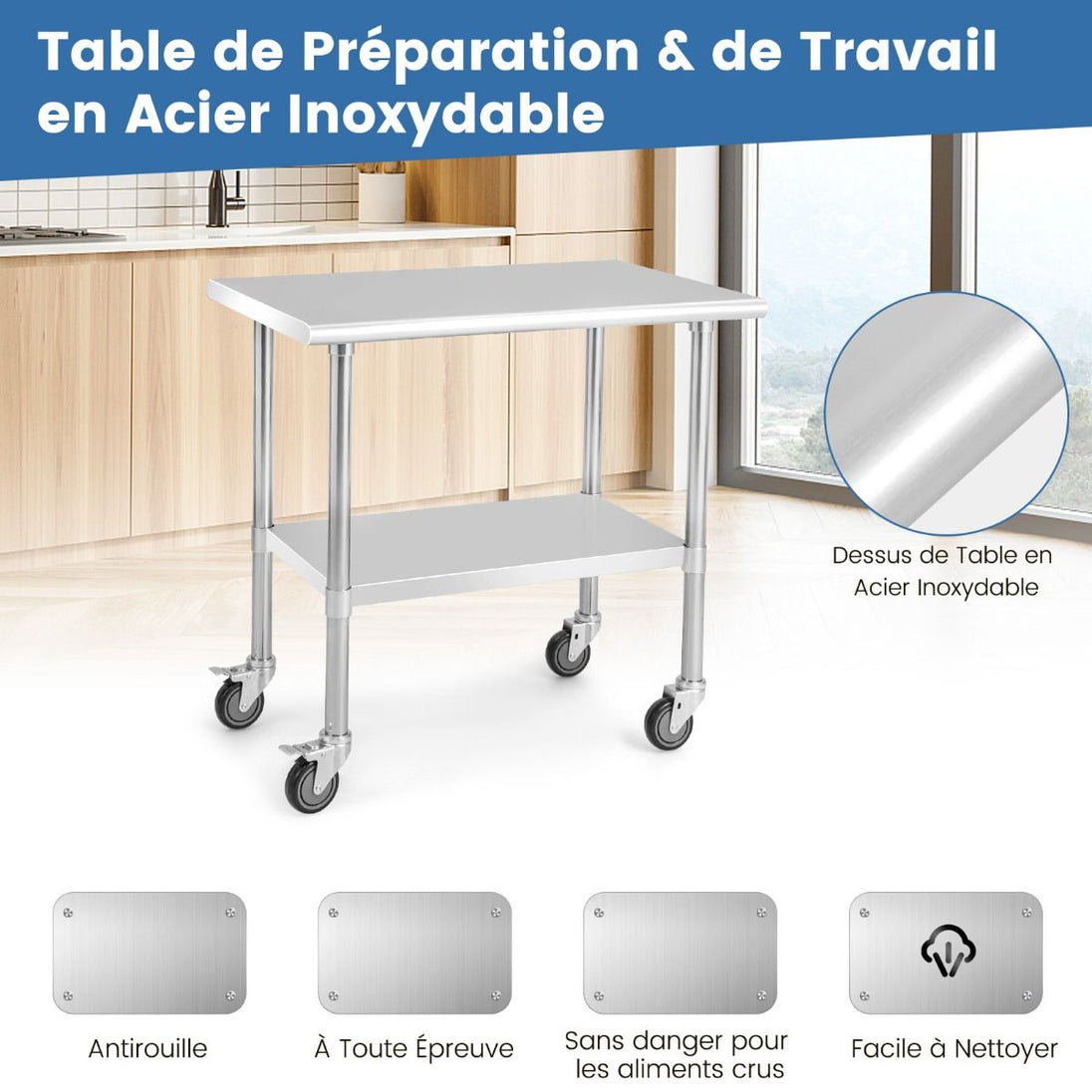 Elevate Your Culinary Experience with Our Chic 2-Tier Stainless Steel Rolling Prep Table - Perfect for Any Kitchen! 🍽️✨ #KitchenGoals #HomeChef