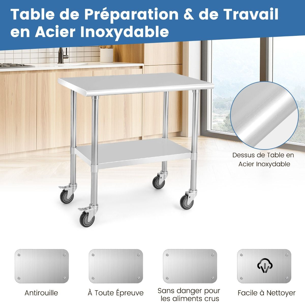 Elevate Your Culinary Experience with Our Chic 2-Tier Stainless Steel Rolling Prep Table - Perfect for Any Kitchen! 🍽️✨ #KitchenGoals #HomeChef