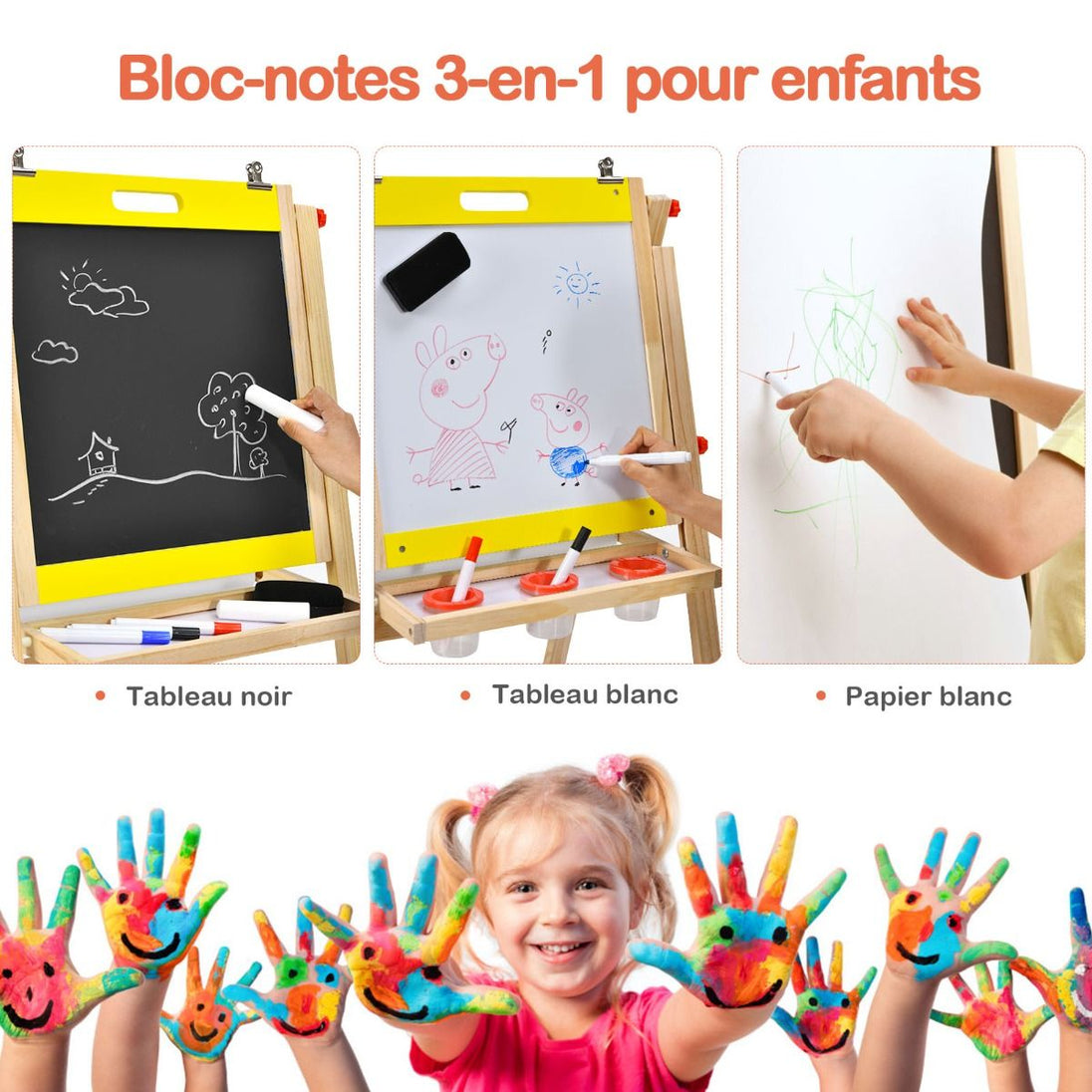 Tableau d'Art 3-en-1 Réglable pour Enfants - Stimulez la Créativité avec un Chevalet Pratique et Coloré pour les Petits Artistes