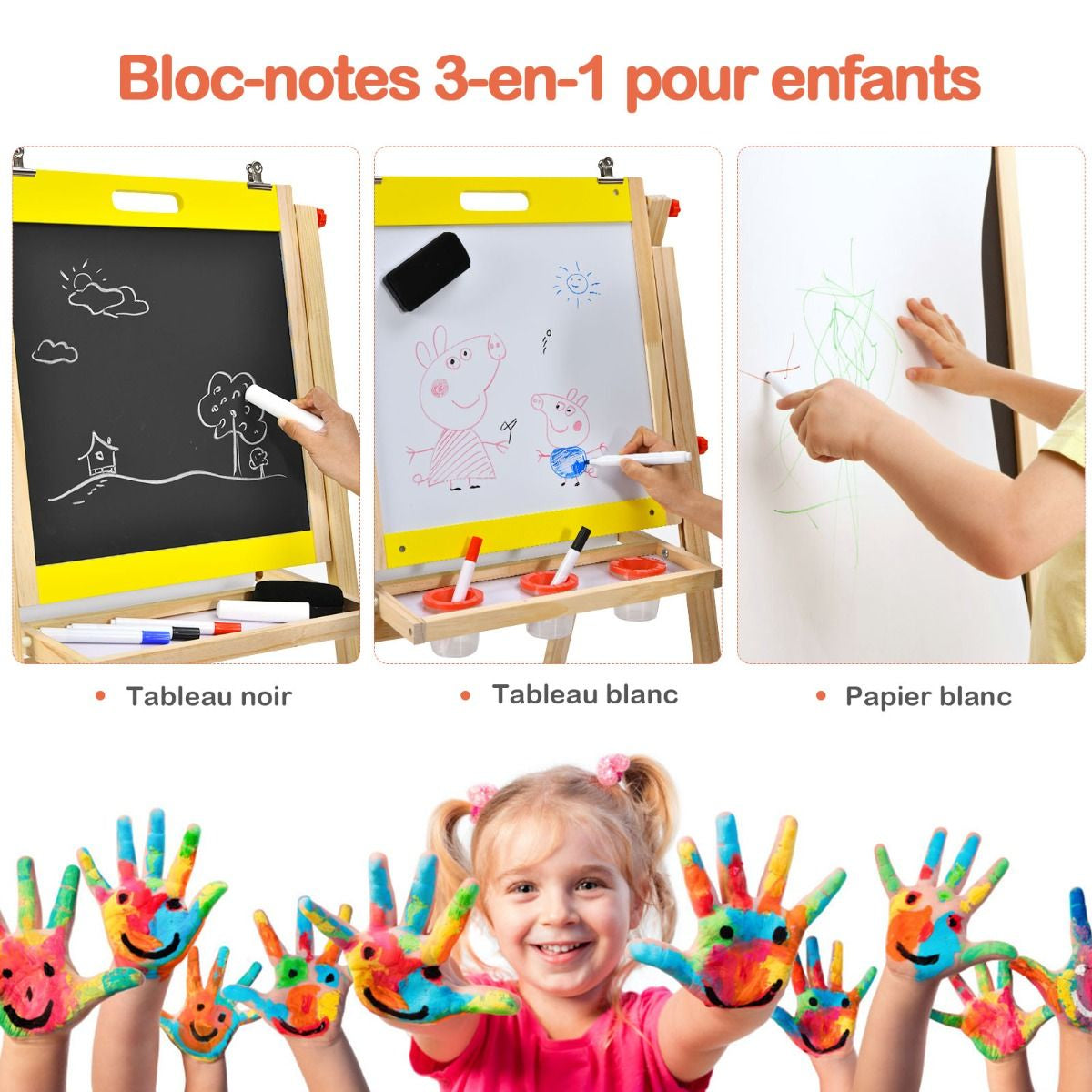 Tableau d'Art 3-en-1 Réglable pour Enfants - Stimulez la Créativité avec un Chevalet Pratique et Coloré pour les Petits Artistes