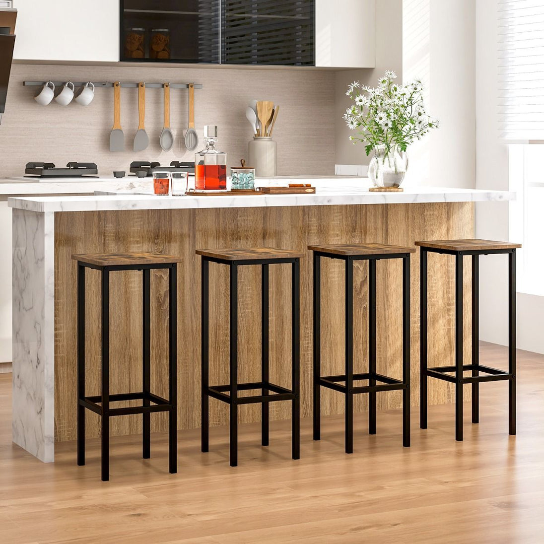 Transformez votre intérieur avec ce lot de 4 tabourets de bar rustiques de 72 cm - Design industriel en métal et bois, parfaits pour votre cuisine ou votre coin bar ! 🍂✨
