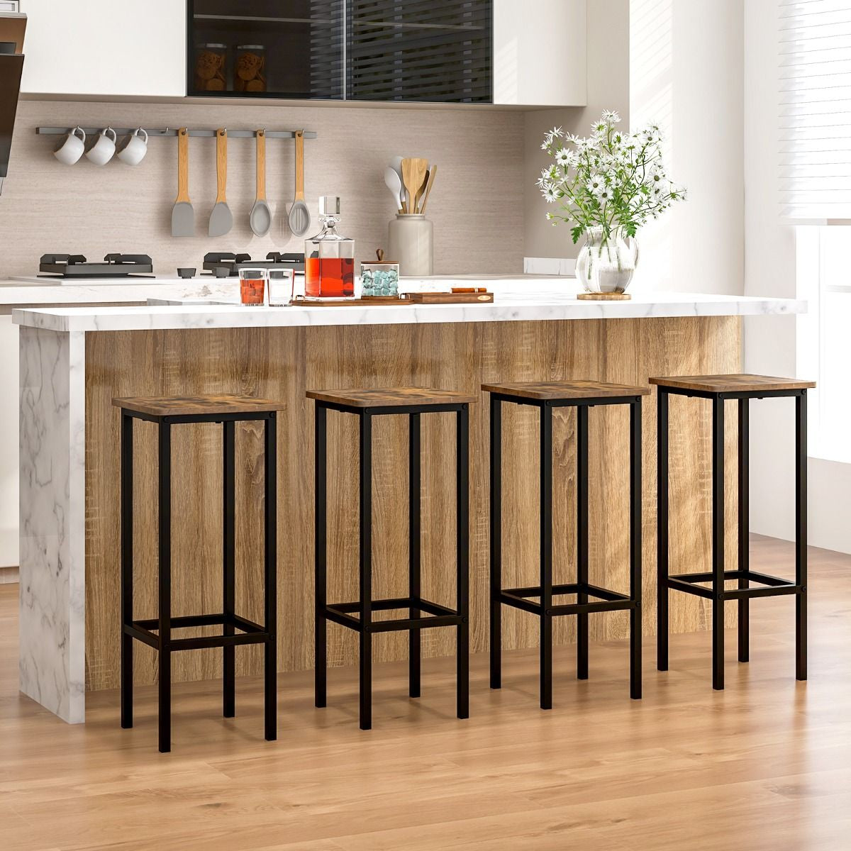 Transformez votre intérieur avec ce lot de 4 tabourets de bar rustiques de 72 cm - Design industriel en métal et bois, parfaits pour votre cuisine ou votre coin bar ! 🍂✨