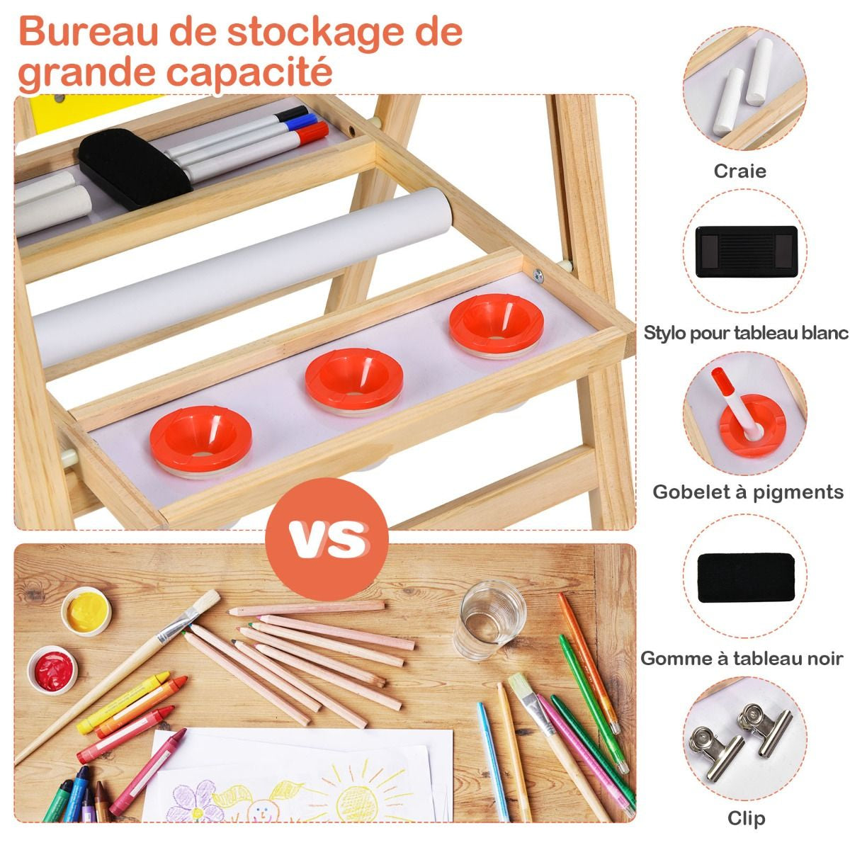 Tableau d'Art 3-en-1 Réglable pour Enfants - Stimulez la Créativité avec un Chevalet Pratique et Coloré pour les Petits Artistes