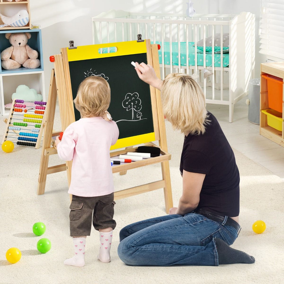 Tableau d'Art 3-en-1 Réglable pour Enfants - Stimulez la Créativité avec un Chevalet Pratique et Coloré pour les Petits Artistes