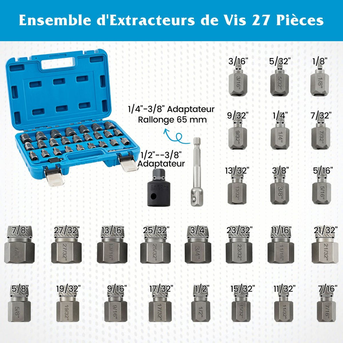Débloquez vos projets avec notre Kit de 27 PCS Extracteurs de Vis et Boulons en Bleu/Orange - L'outil indispensable pour tous vos travaux de bricolage ! 💪🔧