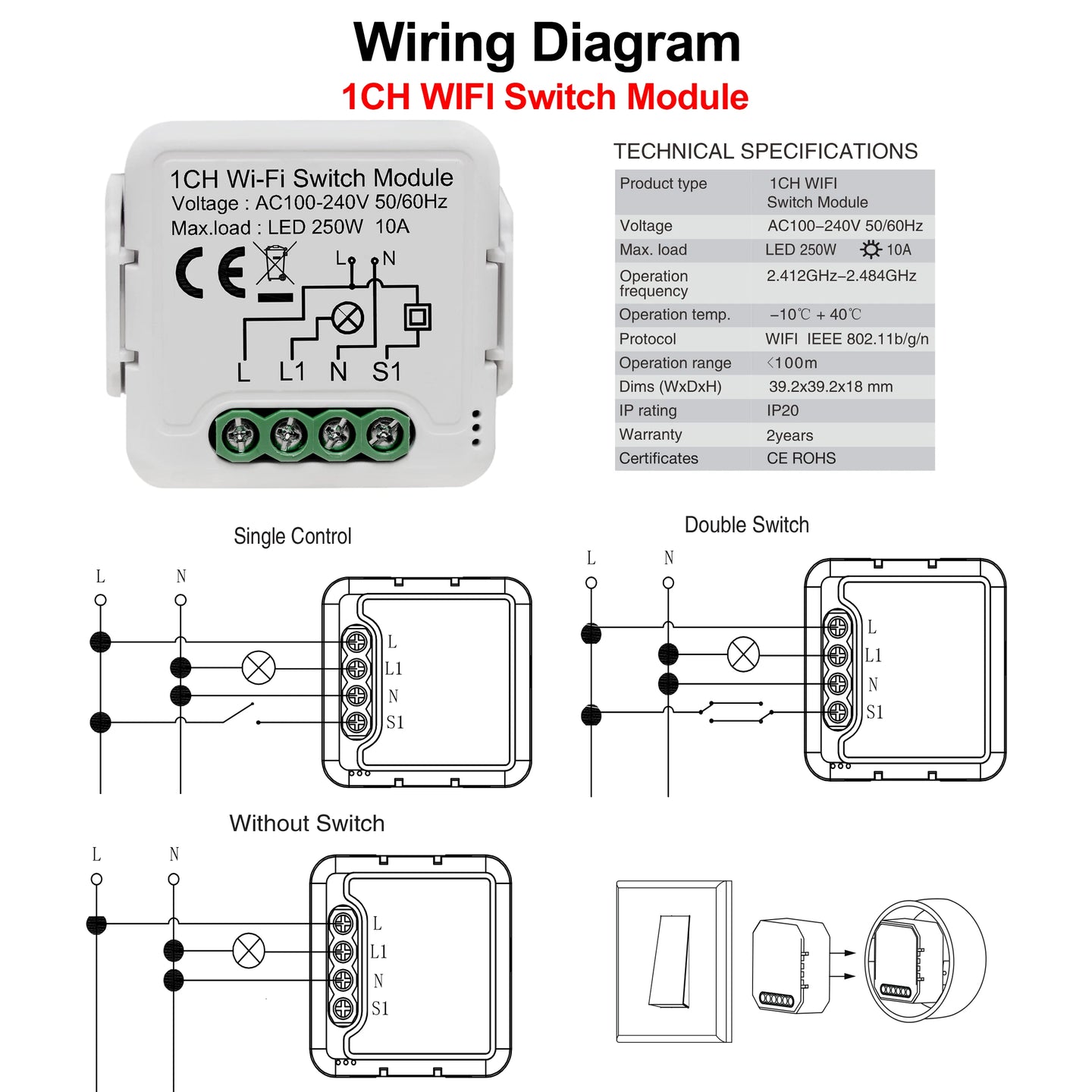 Transform Your Home with the Smart WiFi Light Switch Module - Effortless 2-Way Control, Remote Access via App, and Compatibility with Alexa & Google Home