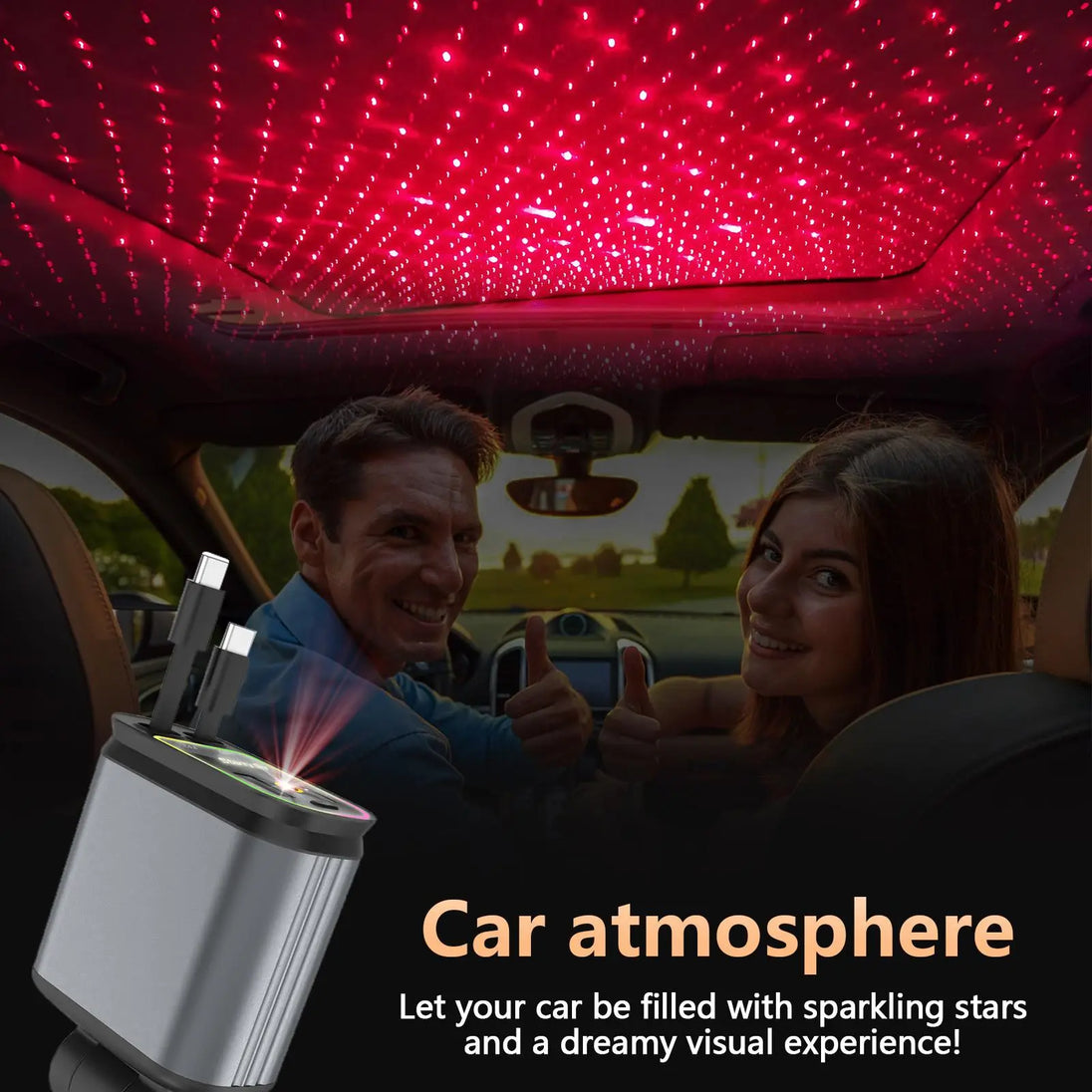 Transform Your Drive: 4-In-1 66W Retractable Car Charger with Star Projector Night Light & LED Ceiling Lights - Perfect for iPhone & Samsung!