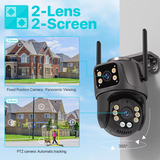4K Ultra HD 8MP WiFi PTZ Outdoor Camera with Dual Lens & AI Auto Tracking - Advanced IP CCTV Surveillance with Audio & Video