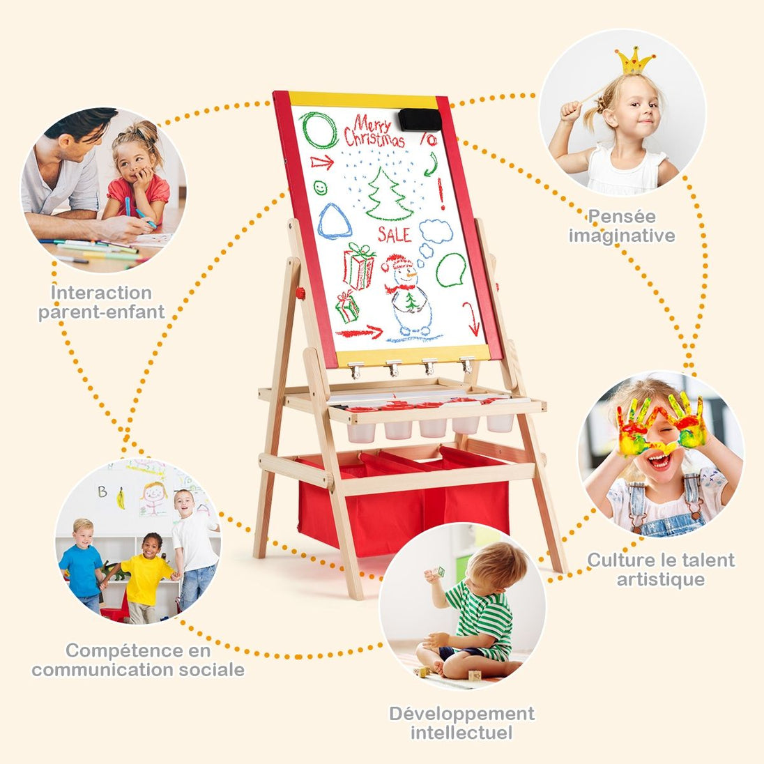 Éveillez la créativité de vos enfants avec notre Chevalet 3 En 1 : Tableau magnétique, rouleau de papier et plus encore ! Dimensions idéales pour des heures de plaisir artistique !