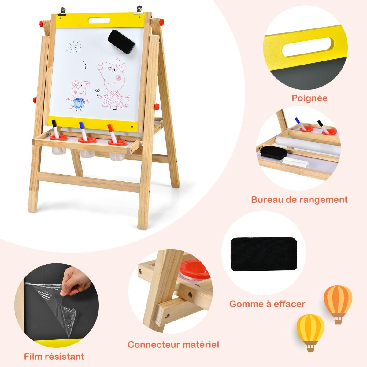 Tableau d'Art 3-en-1 Réglable pour Enfants - Stimulez la Créativité avec un Chevalet Pratique et Coloré pour les Petits Artistes