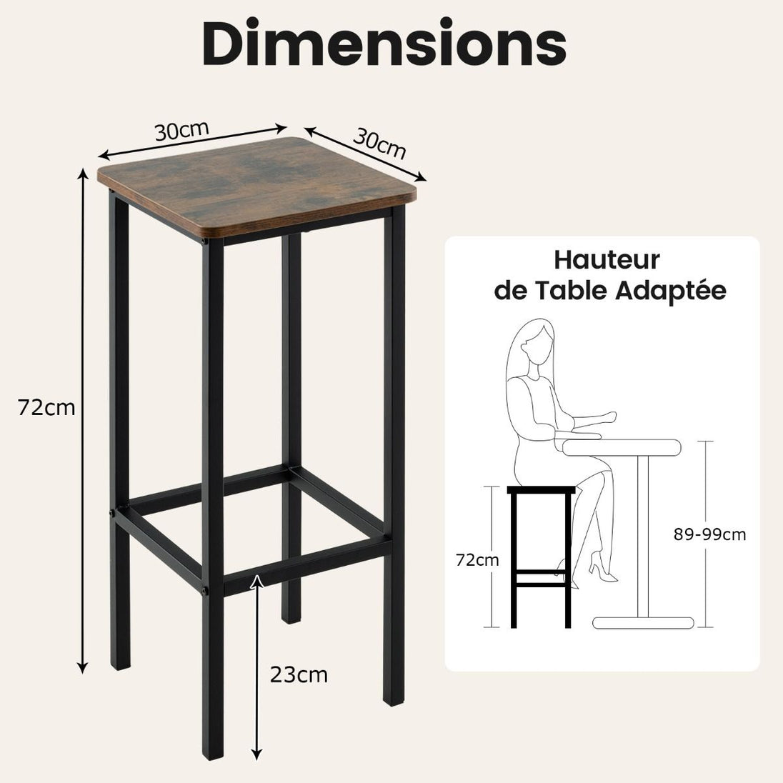 Transformez votre intérieur avec ce lot de 4 tabourets de bar rustiques de 72 cm - Design industriel en métal et bois, parfaits pour votre cuisine ou votre coin bar ! 🍂✨