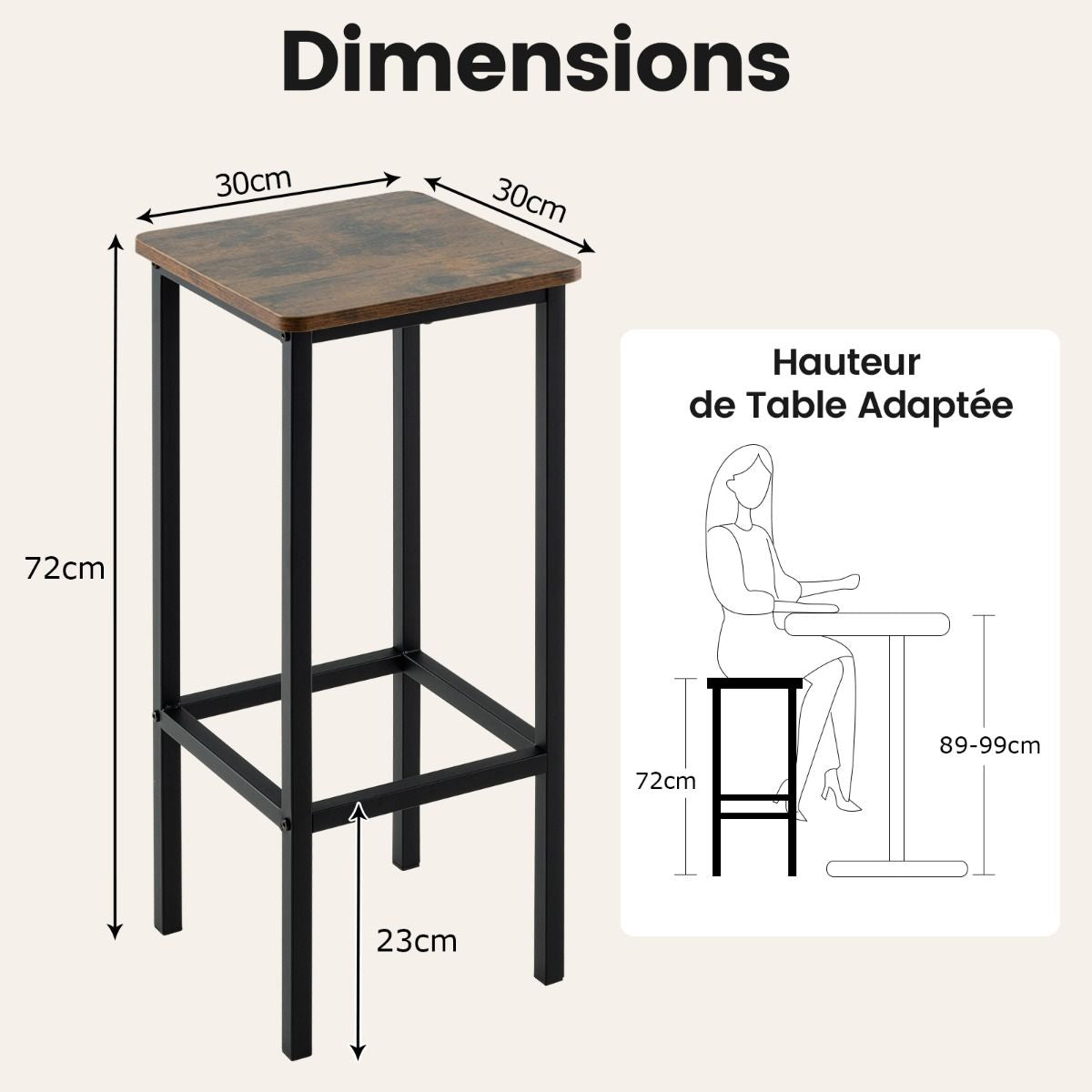 Transformez votre intérieur avec ce lot de 4 tabourets de bar rustiques de 72 cm - Design industriel en métal et bois, parfaits pour votre cuisine ou votre coin bar ! 🍂✨