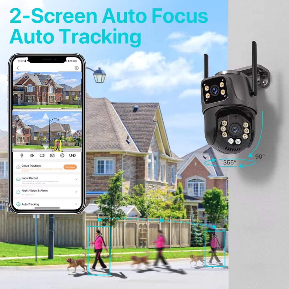 4K Ultra HD 8MP WiFi PTZ Outdoor Camera with Dual Lens & AI Auto Tracking - Advanced IP CCTV Surveillance with Audio & Video