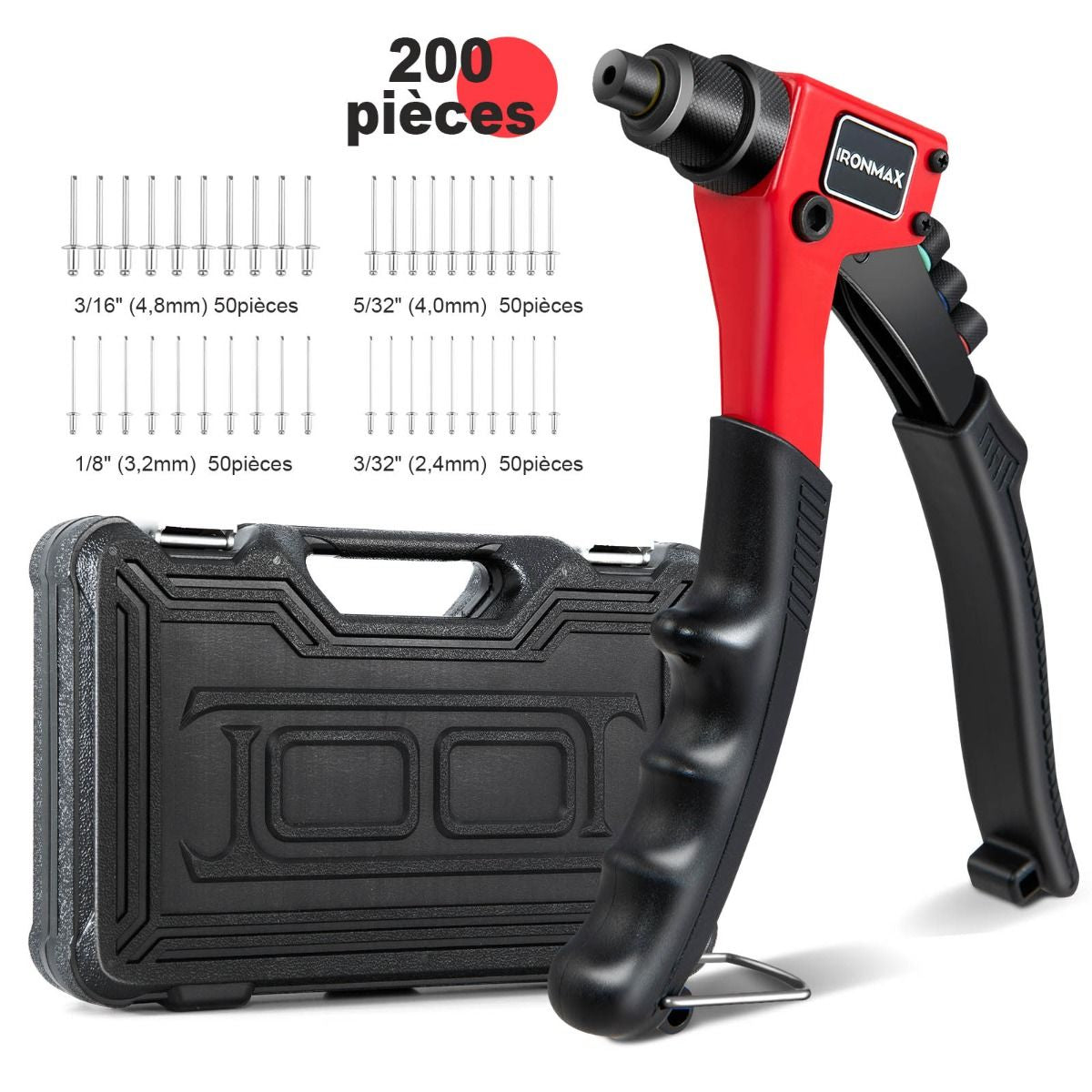 Riveteuse Manuelle Professionnelle avec 200 Rivets et Outils Interchangeables - Pratique et Portable avec Mallette de Transport!