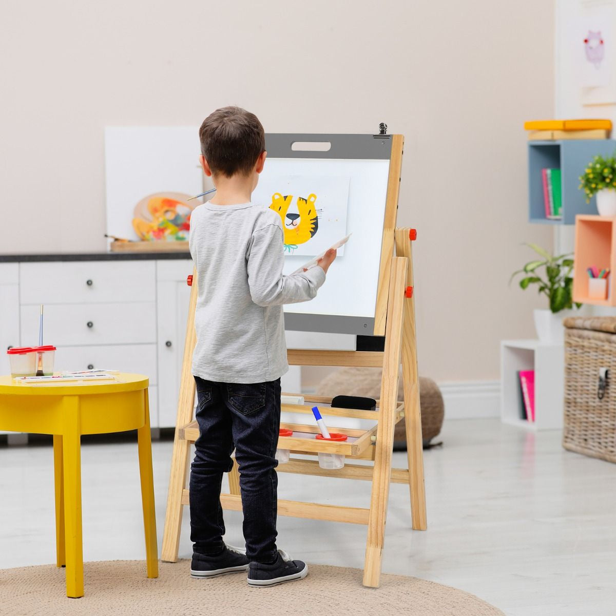 Tableau d'Art 3-en-1 Réglable pour Enfants - Stimulez la Créativité avec un Chevalet Pratique et Coloré pour les Petits Artistes
