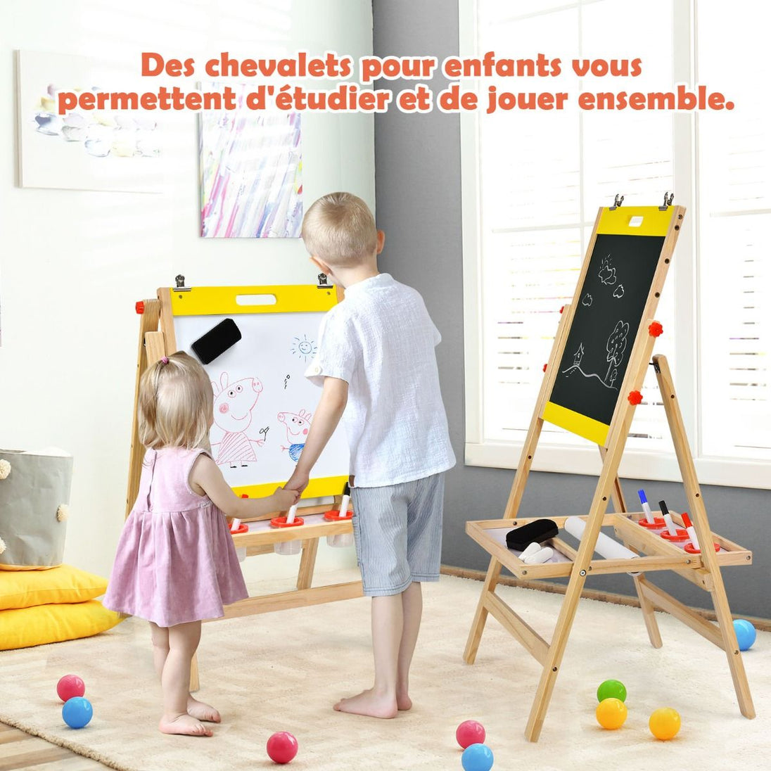 Tableau d'Art 3-en-1 Réglable pour Enfants - Stimulez la Créativité avec un Chevalet Pratique et Coloré pour les Petits Artistes