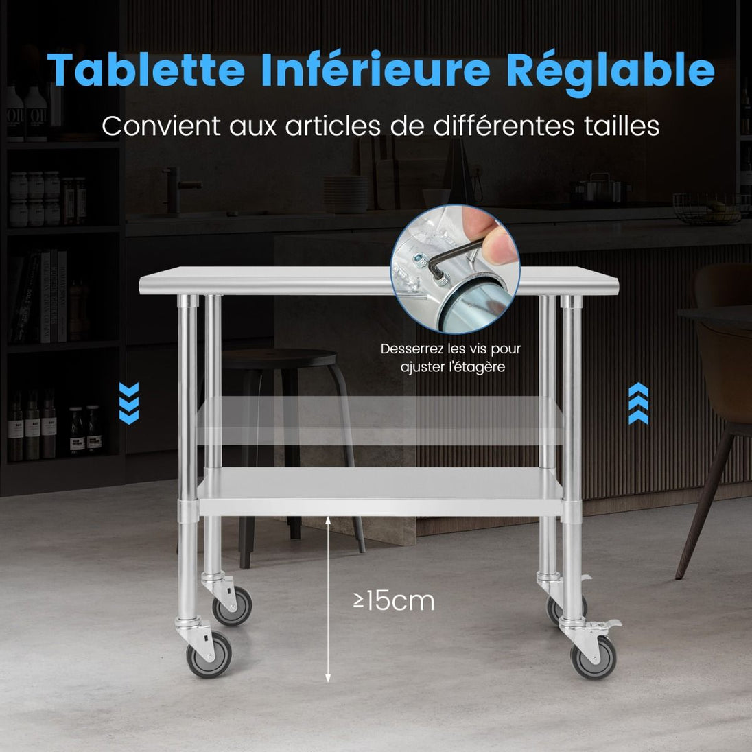 Elevate Your Culinary Experience with Our Chic 2-Tier Stainless Steel Rolling Prep Table - Perfect for Any Kitchen! 🍽️✨ #KitchenGoals #HomeChef