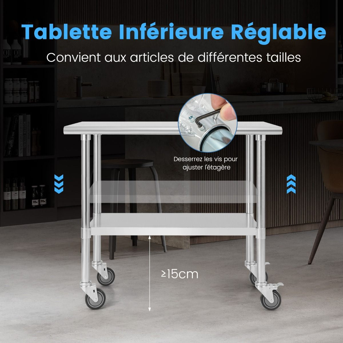 Elevate Your Culinary Experience with Our Chic 2-Tier Stainless Steel Rolling Prep Table - Perfect for Any Kitchen! 🍽️✨ #KitchenGoals #HomeChef