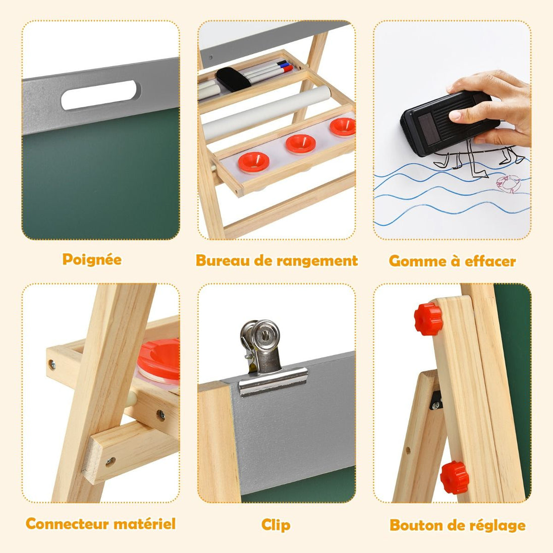 Tableau d'Art 3-en-1 Réglable pour Enfants - Stimulez la Créativité avec un Chevalet Pratique et Coloré pour les Petits Artistes
