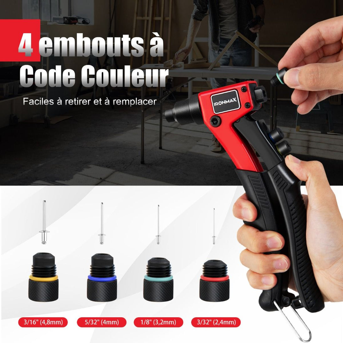 Riveteuse Manuelle Professionnelle avec 200 Rivets et Outils Interchangeables - Pratique et Portable avec Mallette de Transport!