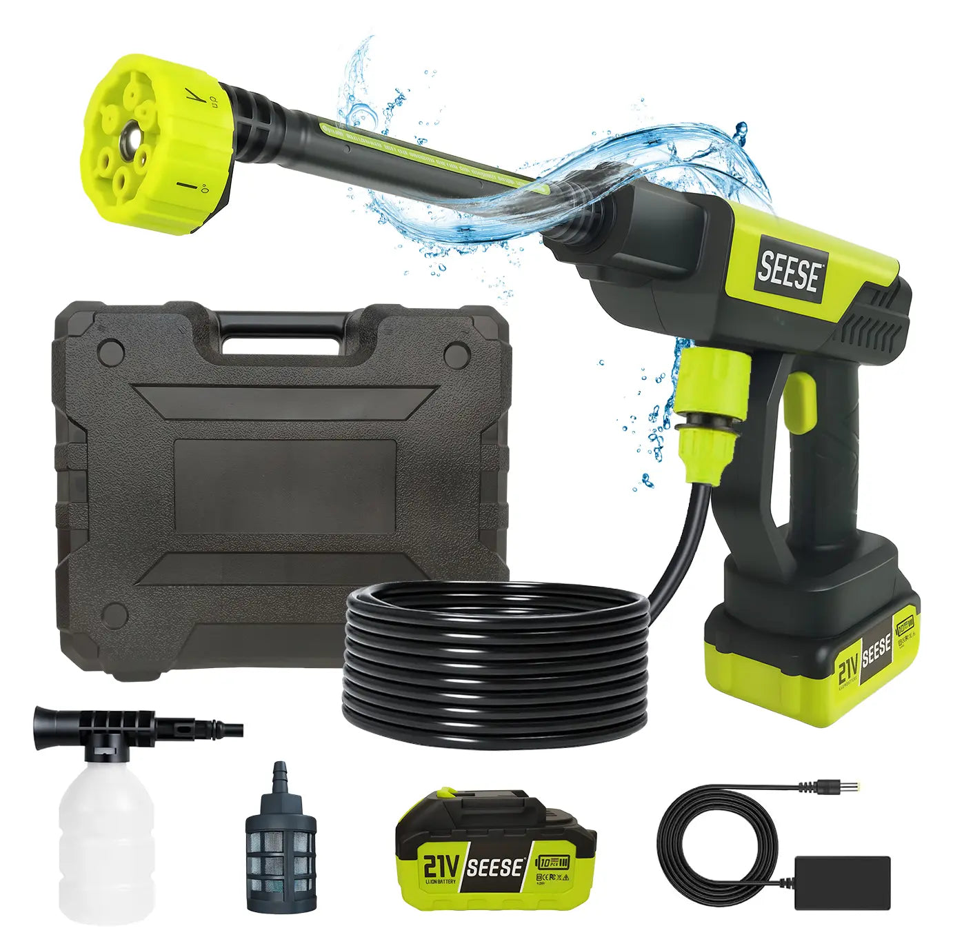 Power Up Your Cleaning with the SEESE Cordless Pressure Washer & Charger Base - Perfect for Cars, Homes, and Gardens!