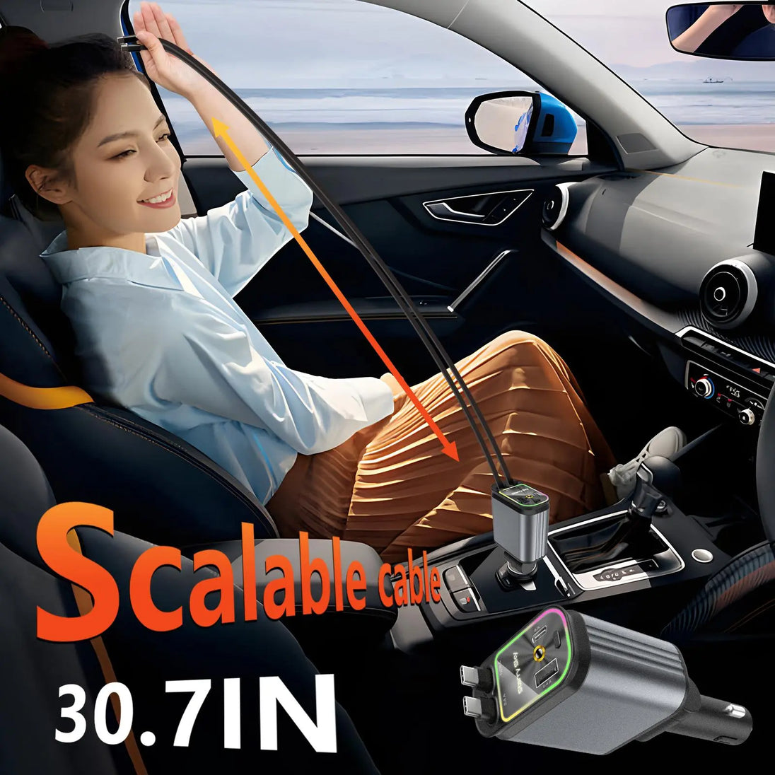 Transform Your Drive: 4-In-1 66W Retractable Car Charger with Star Projector Night Light & LED Ceiling Lights - Perfect for iPhone & Samsung!