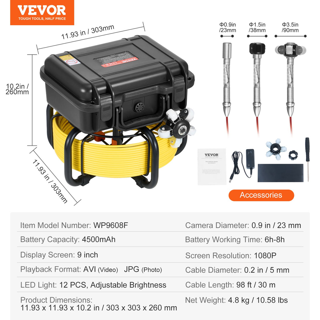 Explore the VEVOR 30M Pipeline Inspection Camera with 9" HD Screen and 36X Zoom - Your Ultimate Plumbing Solution!