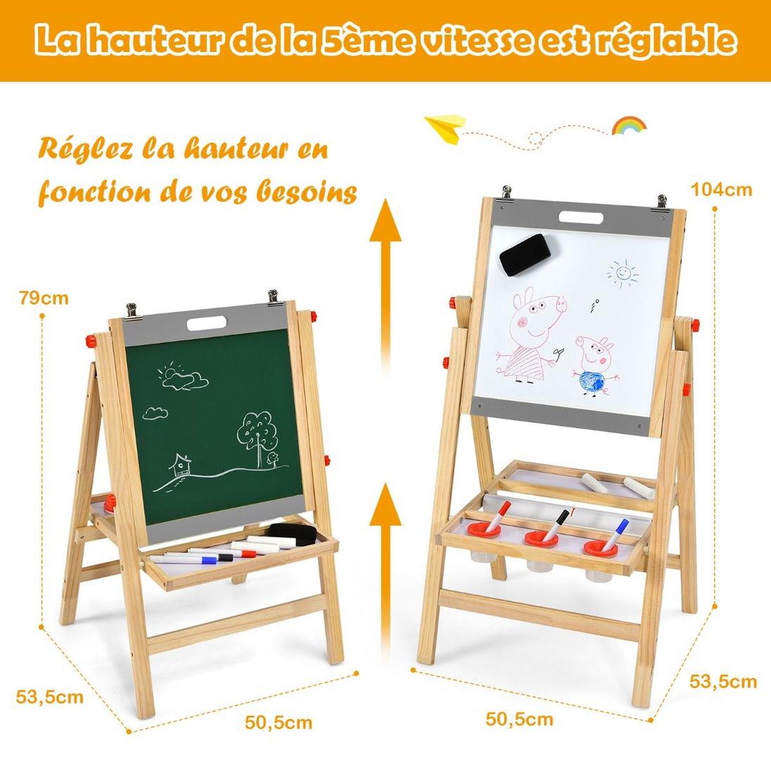 Tableau d'Art 3-en-1 Réglable pour Enfants - Stimulez la Créativité avec un Chevalet Pratique et Coloré pour les Petits Artistes