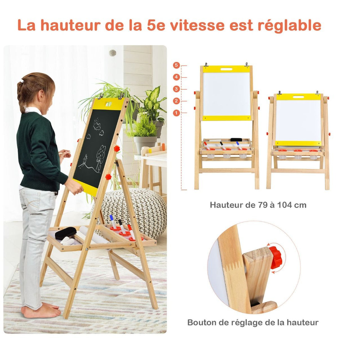 Tableau d'Art 3-en-1 Réglable pour Enfants - Stimulez la Créativité avec un Chevalet Pratique et Coloré pour les Petits Artistes