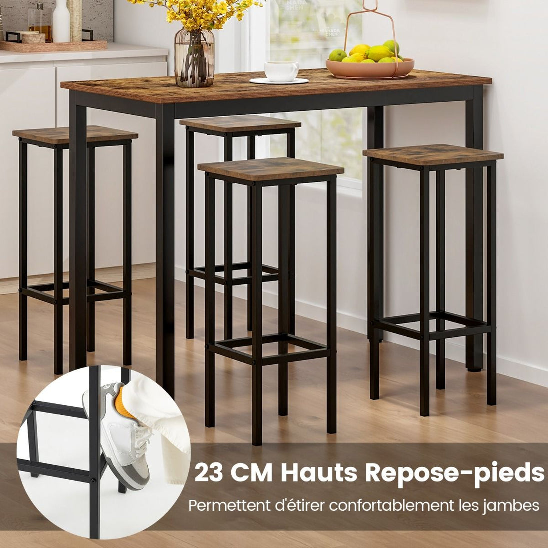 Transformez votre intérieur avec ce lot de 4 tabourets de bar rustiques de 72 cm - Design industriel en métal et bois, parfaits pour votre cuisine ou votre coin bar ! 🍂✨