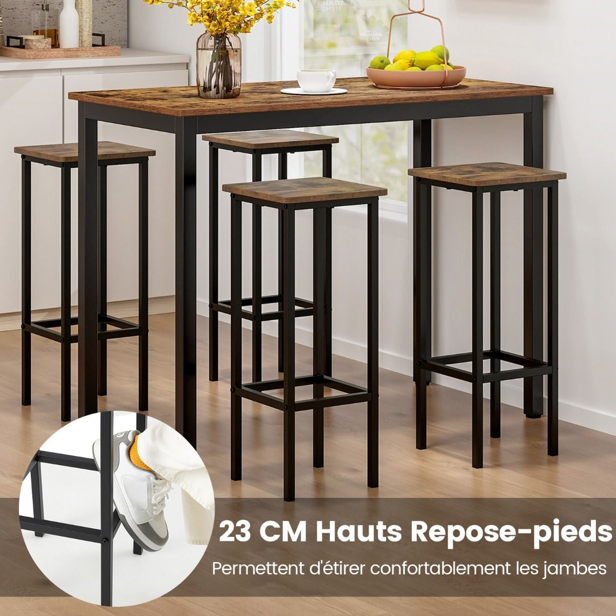 Transformez votre intérieur avec ce lot de 4 tabourets de bar rustiques de 72 cm - Design industriel en métal et bois, parfaits pour votre cuisine ou votre coin bar ! 🍂✨