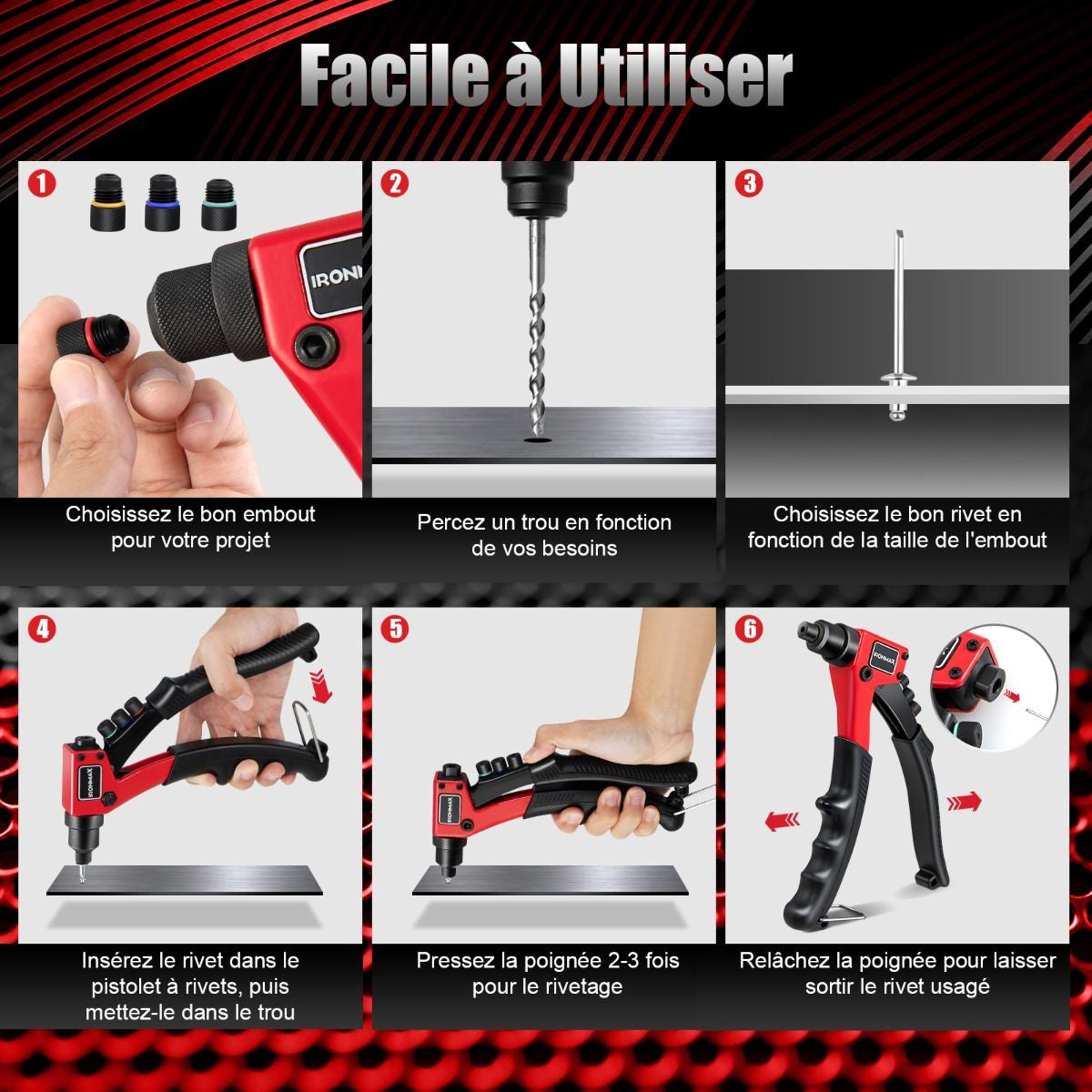 Riveteuse Manuelle Professionnelle avec 200 Rivets et Outils Interchangeables - Pratique et Portable avec Mallette de Transport!
