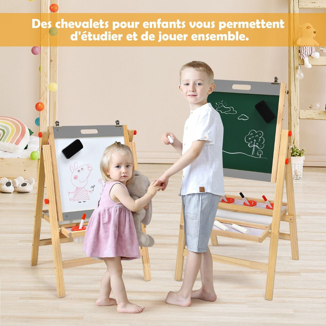 Tableau d'Art 3-en-1 Réglable pour Enfants - Stimulez la Créativité avec un Chevalet Pratique et Coloré pour les Petits Artistes