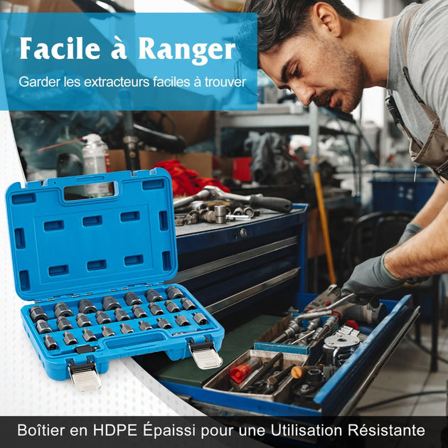 Débloquez vos projets avec notre Kit de 27 PCS Extracteurs de Vis et Boulons en Bleu/Orange - L'outil indispensable pour tous vos travaux de bricolage ! 💪🔧
