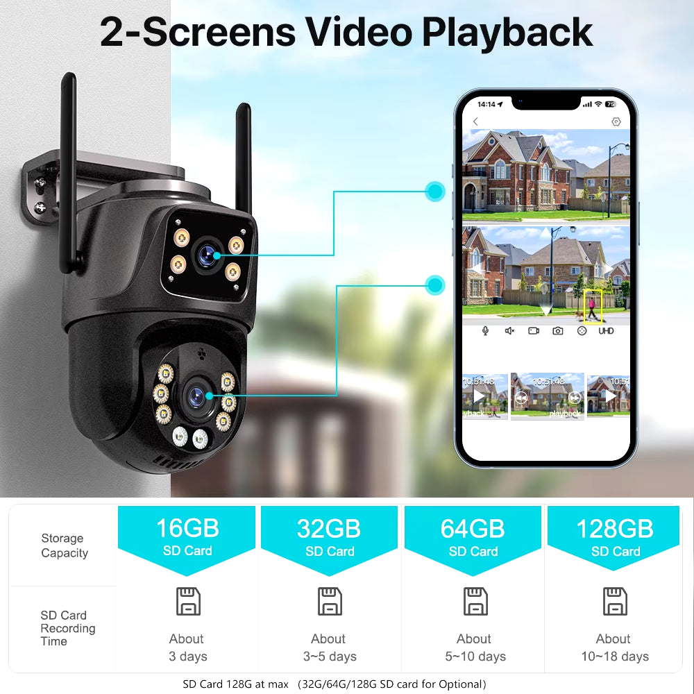 4K Ultra HD 8MP WiFi PTZ Outdoor Camera with Dual Lens & AI Auto Tracking - Advanced IP CCTV Surveillance with Audio & Video
