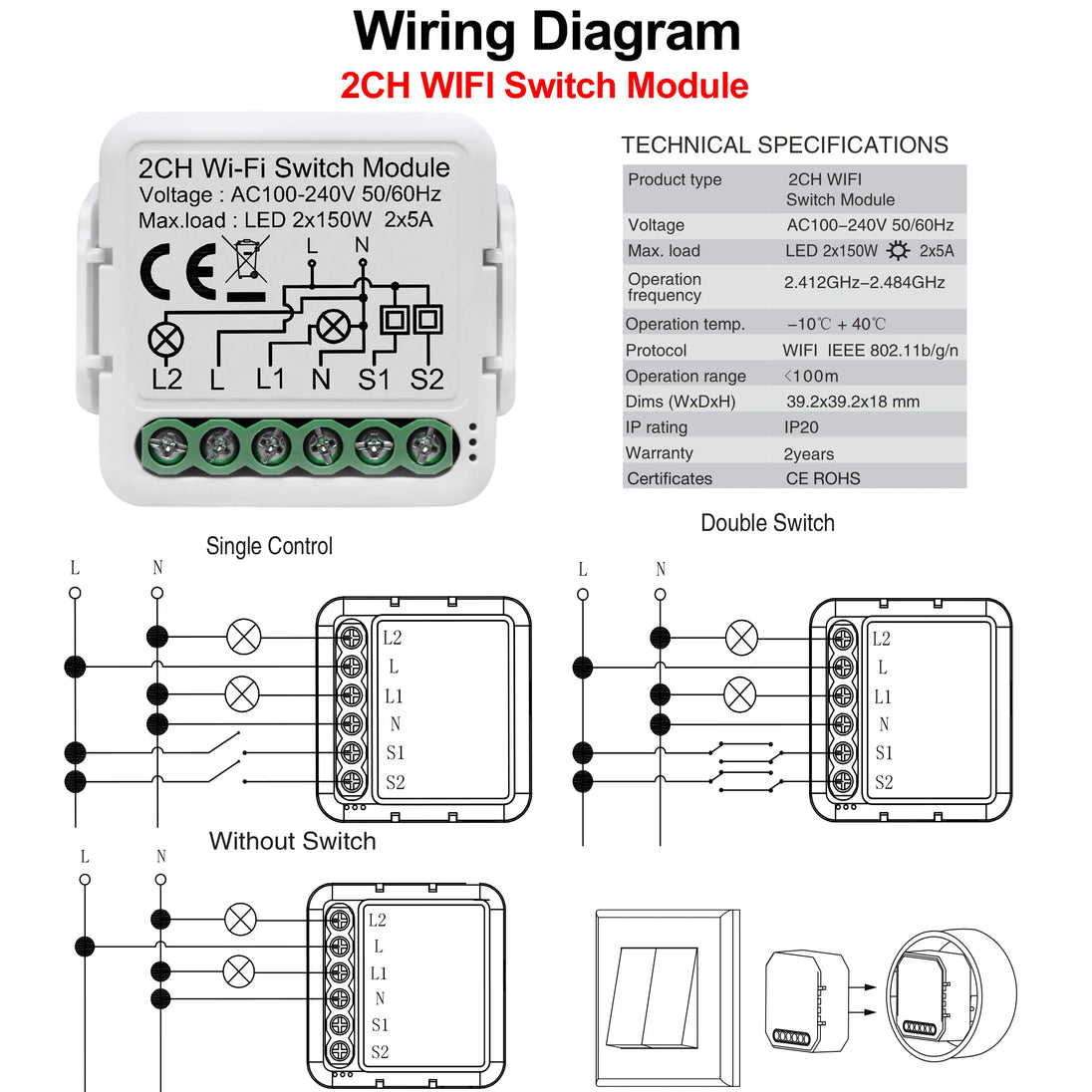 Transform Your Home with the Smart WiFi Light Switch Module - Effortless 2-Way Control, Remote Access via App, and Compatibility with Alexa & Google Home