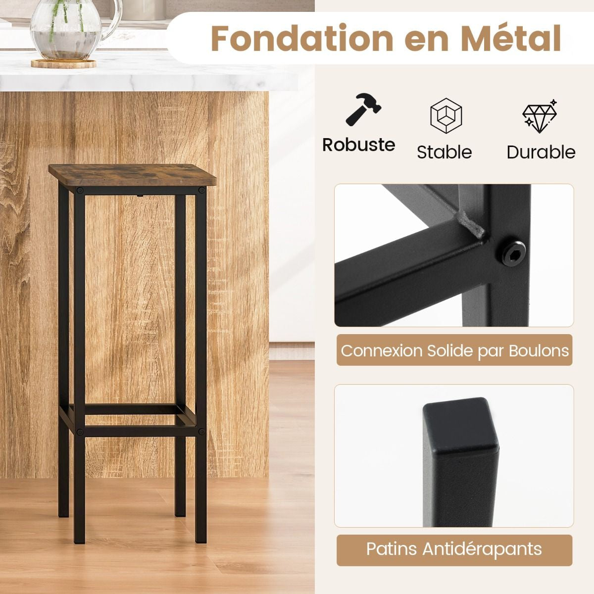 Transformez votre intérieur avec ce lot de 4 tabourets de bar rustiques de 72 cm - Design industriel en métal et bois, parfaits pour votre cuisine ou votre coin bar ! 🍂✨