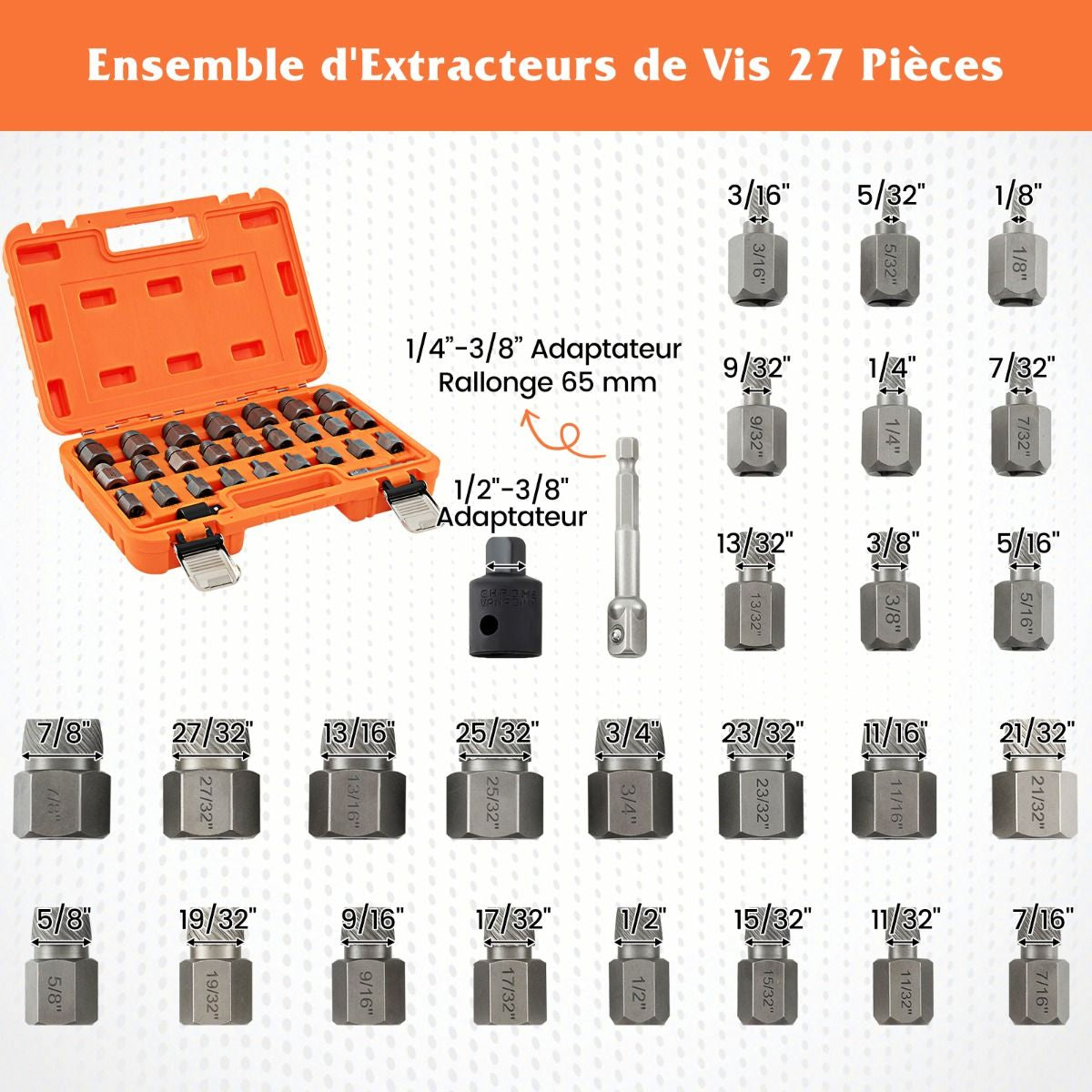 Débloquez vos projets avec notre Kit de 27 PCS Extracteurs de Vis et Boulons en Bleu/Orange - L'outil indispensable pour tous vos travaux de bricolage ! 💪🔧