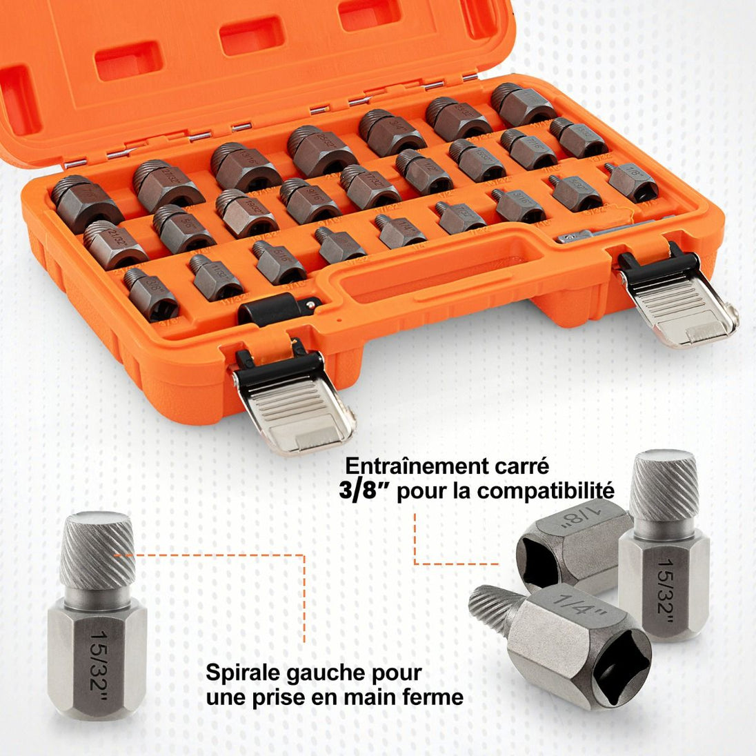 Débloquez vos projets avec notre Kit de 27 PCS Extracteurs de Vis et Boulons en Bleu/Orange - L'outil indispensable pour tous vos travaux de bricolage ! 💪🔧
