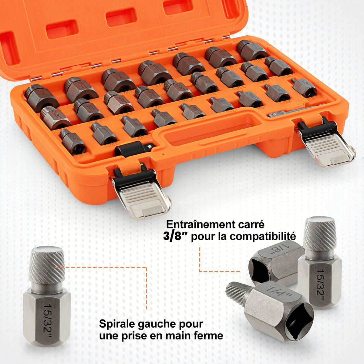 Débloquez vos projets avec notre Kit de 27 PCS Extracteurs de Vis et Boulons en Bleu/Orange - L'outil indispensable pour tous vos travaux de bricolage ! 💪🔧