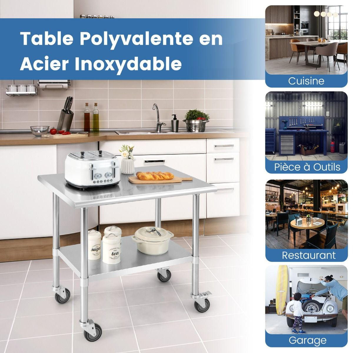 Elevate Your Culinary Experience with Our Chic 2-Tier Stainless Steel Rolling Prep Table - Perfect for Any Kitchen! 🍽️✨ #KitchenGoals #HomeChef