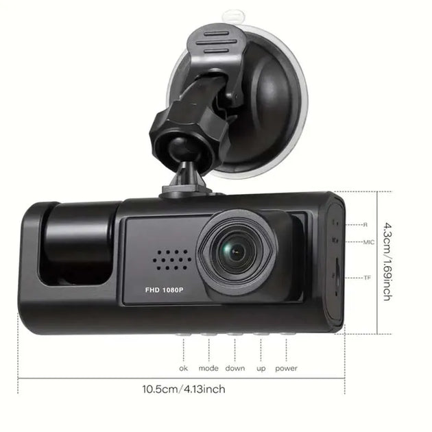 Capture Every Moment with the 1080P Triple Camera Dash Cam - IR Night Vision, Loop Recording & 2" IPS Display