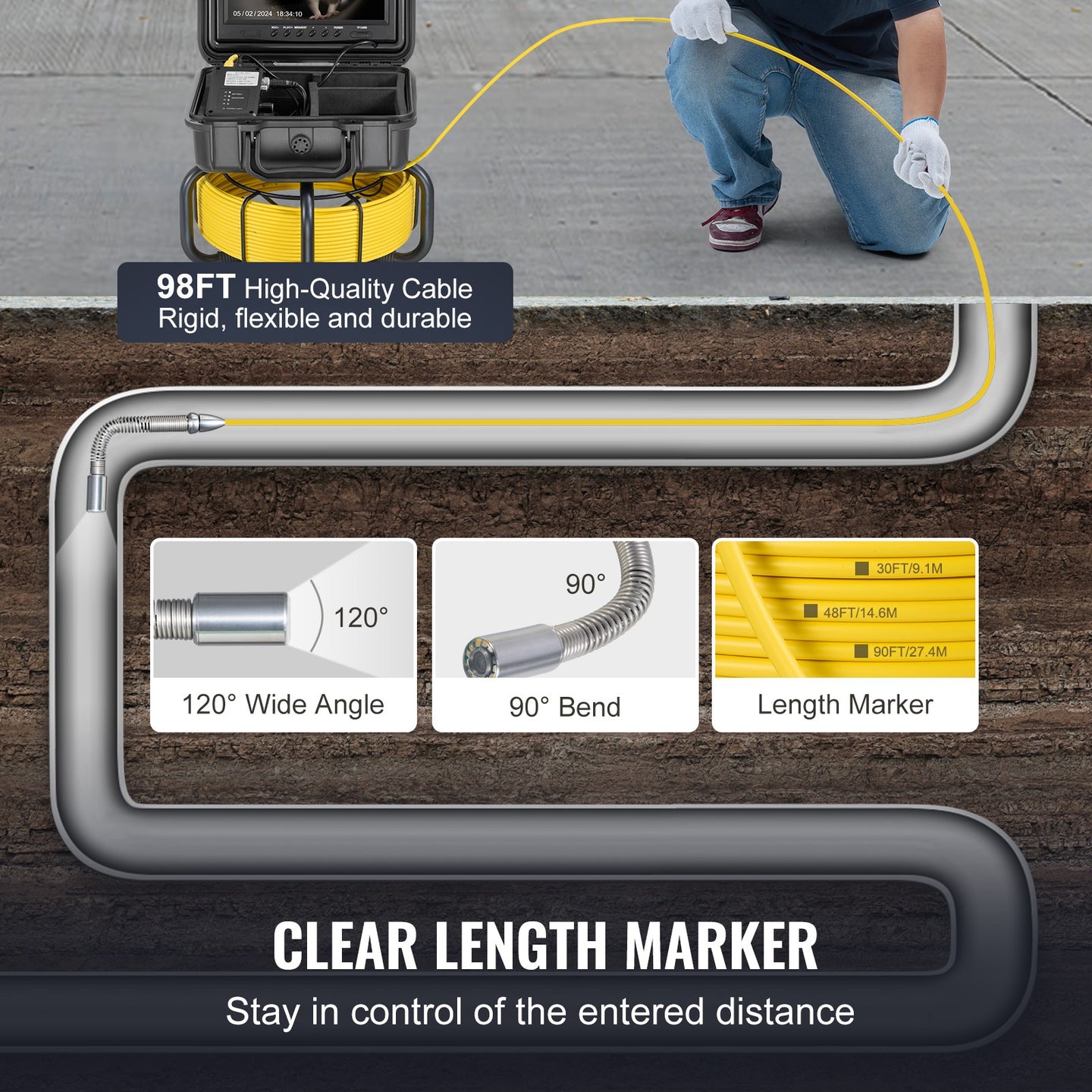 Explore the VEVOR 30M Pipeline Inspection Camera with 9" HD Screen and 36X Zoom - Your Ultimate Plumbing Solution!