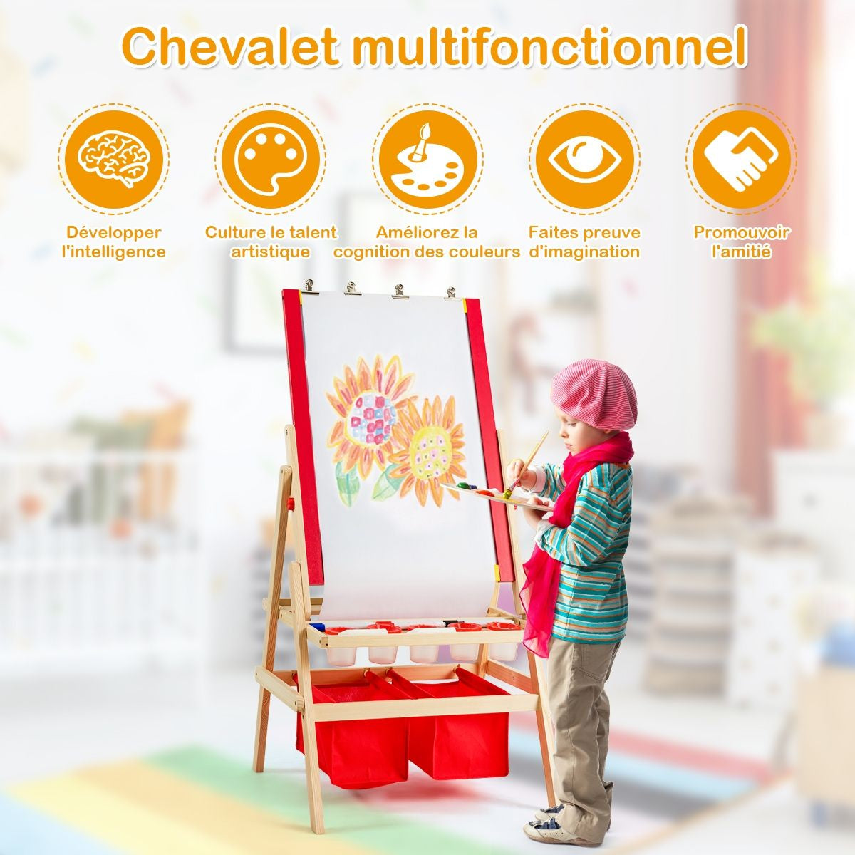 Éveillez la créativité de vos enfants avec notre Chevalet 3 En 1 : Tableau magnétique, rouleau de papier et plus encore ! Dimensions idéales pour des heures de plaisir artistique !