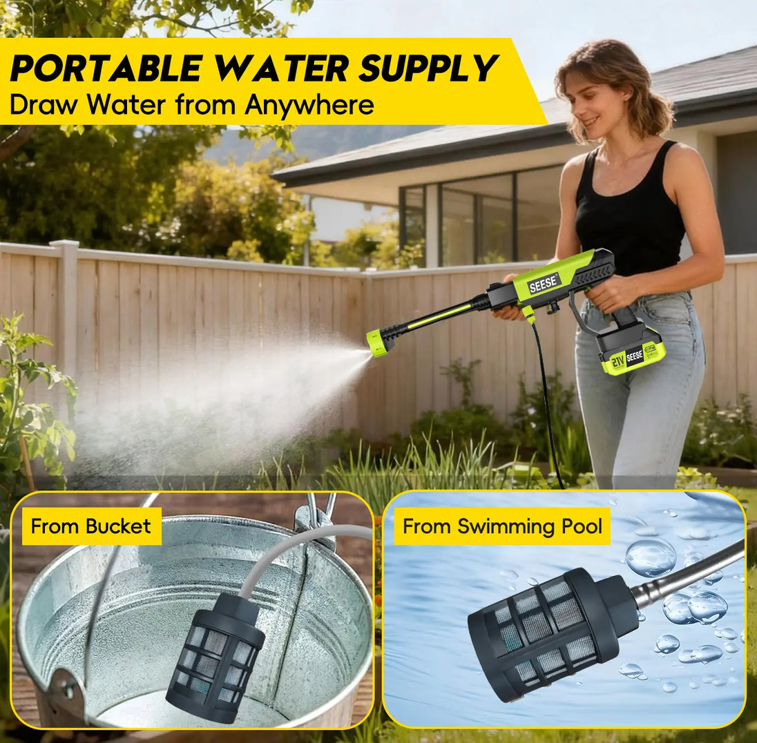Power Up Your Cleaning with the SEESE Cordless Pressure Washer & Charger Base - Perfect for Cars, Homes, and Gardens!