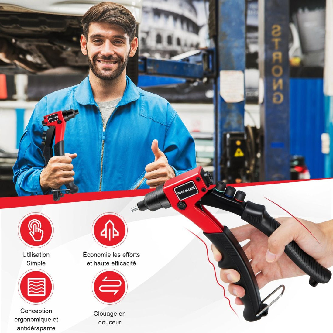 Riveteuse Manuelle Professionnelle avec 200 Rivets et Outils Interchangeables - Pratique et Portable avec Mallette de Transport!