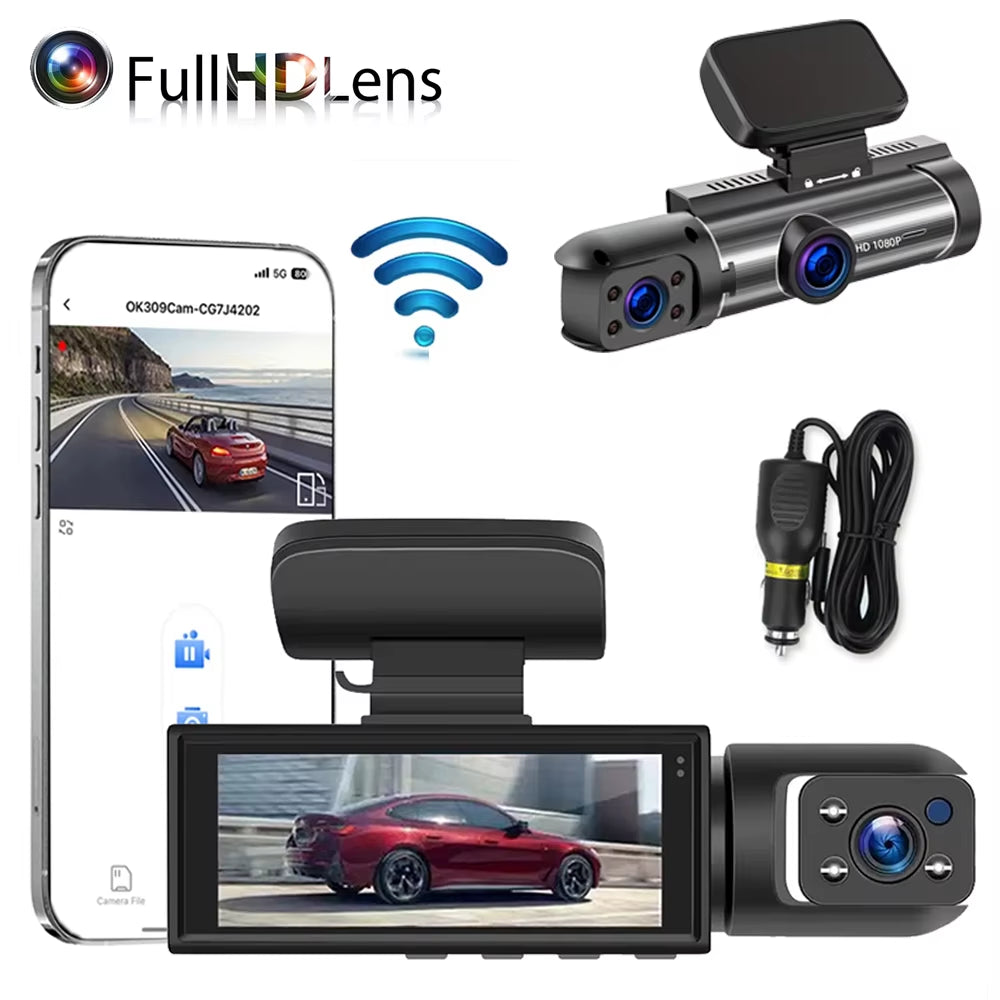 Experience Ultimate Road Safety with Our 1080P Dual Camera WiFi Dash Cam - Complete with Essential Black Box Accessories
