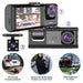 Capture Every Moment with the 1080P Triple Camera Dash Cam - IR Night Vision, Loop Recording & 2" IPS Display