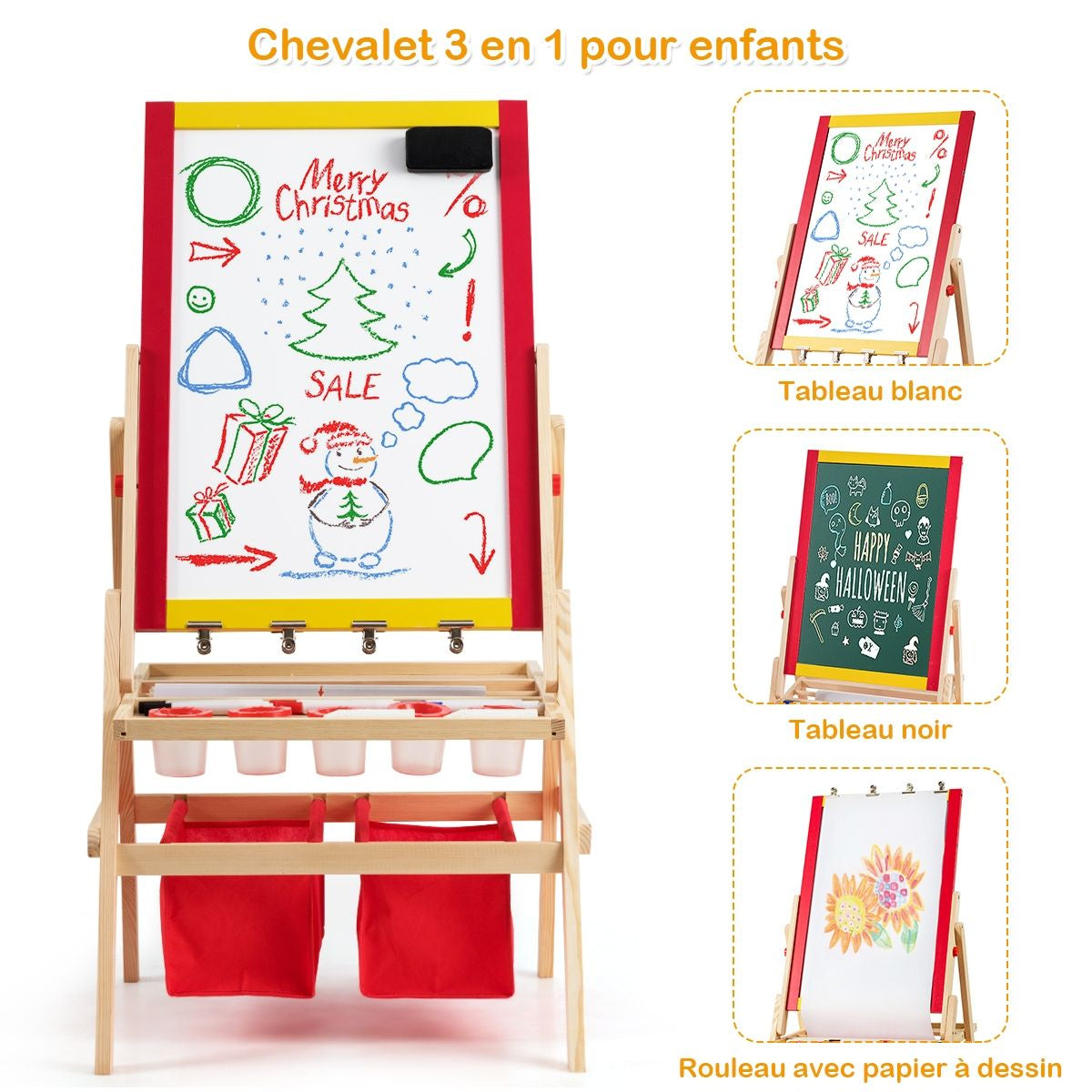 Éveillez la créativité de vos enfants avec notre Chevalet 3 En 1 : Tableau magnétique, rouleau de papier et plus encore ! Dimensions idéales pour des heures de plaisir artistique !